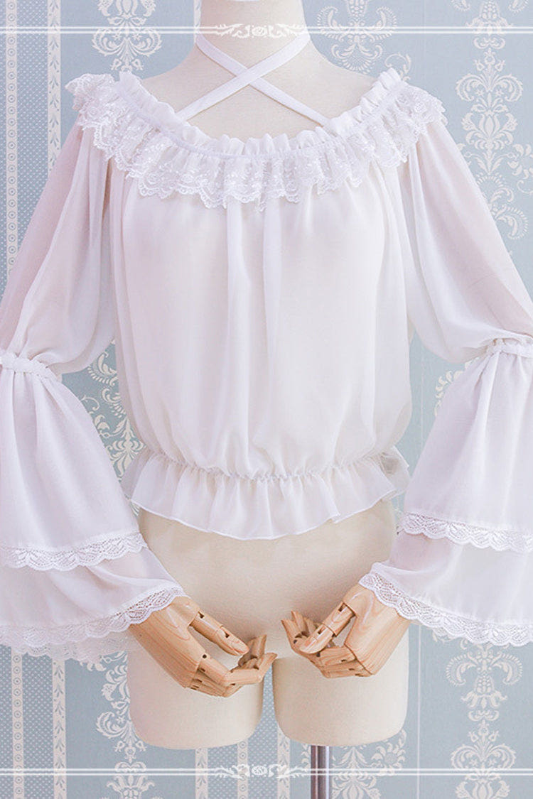 Chiffon Long Ji Sleeve Halter Neck Lolita Blouse - White - 1