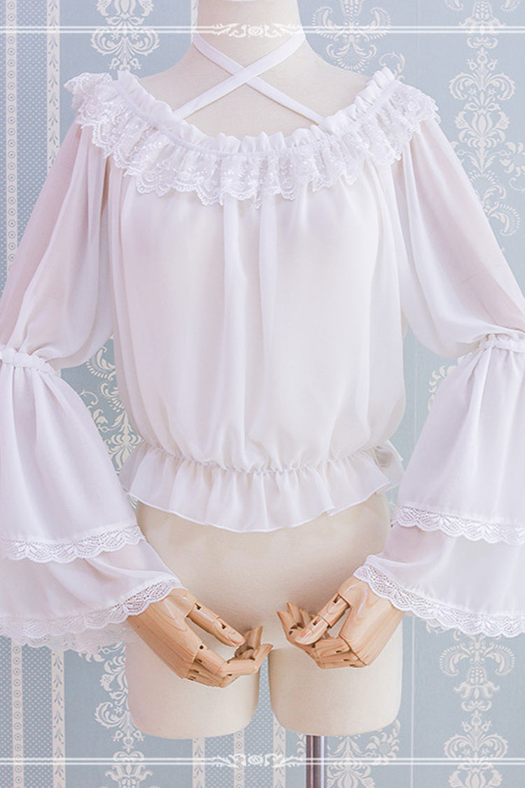 Chiffon Long Ji Sleeve Halter Neck Lolita Blouse - White - 1