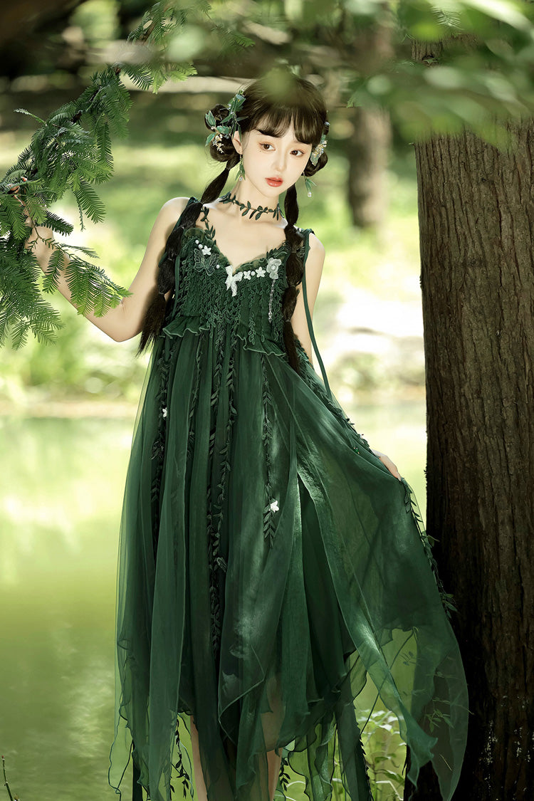 Green Forestry Asymmetric Hem Sweet Chinese Style Lolita Jsk Dress - Product - 4