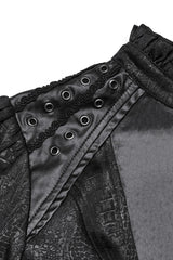 Black Stand Collar Long Puff Sleeves Faux Leather Stitching Women's Gothic Blouse - Product - 6