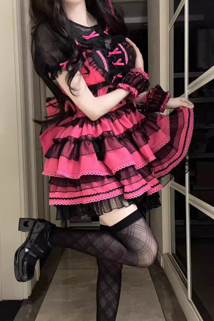 Rose Pink Pray Multi-Layered Bowknot Lace Sweet Lolita Dress - Product - 2