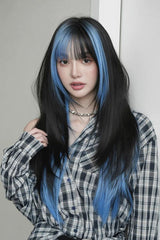 Black/Blue Ombre Highlighted High-Layered Long Straight Sweet Lolita Wig - Product - 2