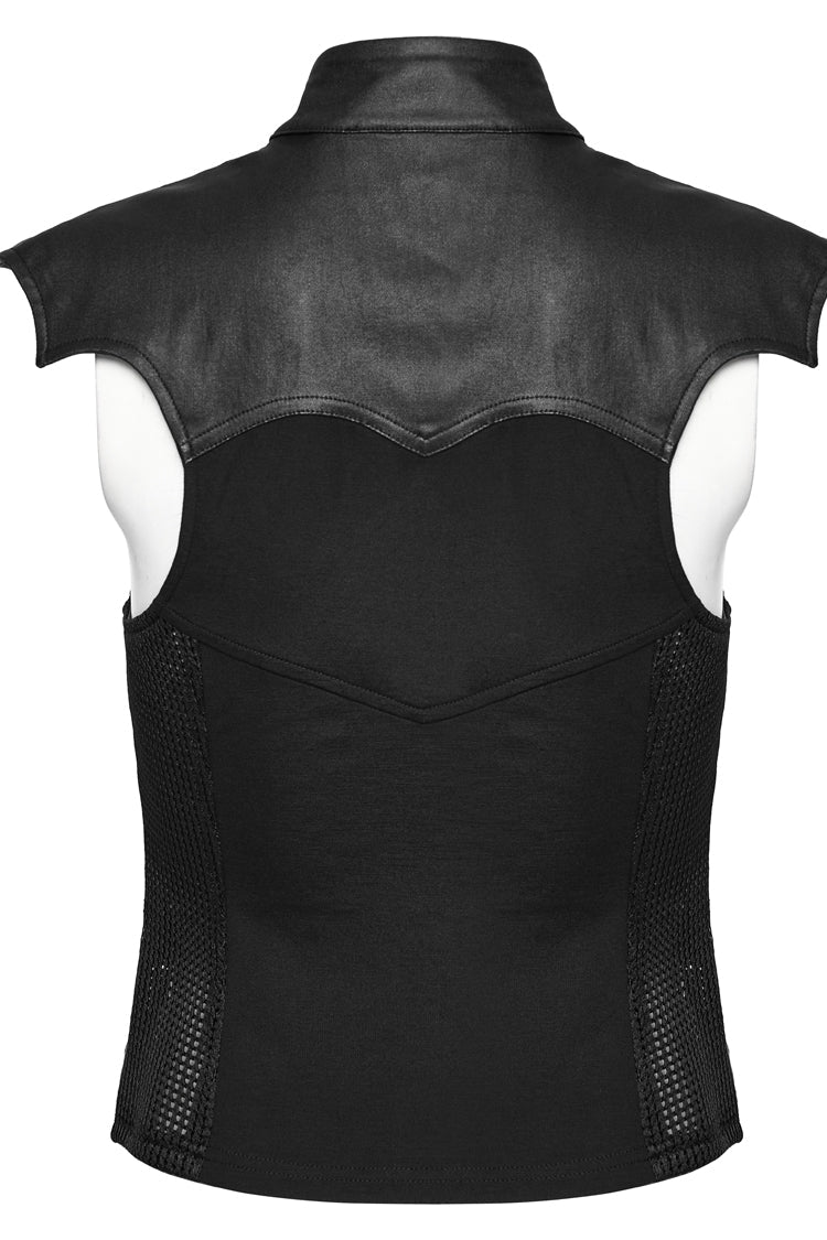 Black Sleeveless Hollow Stretch Knitted Stitching Womens Bat Wings Steampunk Vest - Product - 9