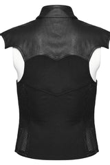 Black Sleeveless Hollow Stretch Knitted Stitching Womens Bat Wings Steampunk Vest - Product - 9