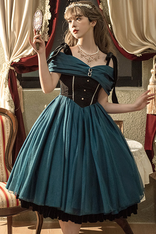 Green Elegant Off The Shoulder Anna's Letter High Waisted Sweet (Dress Only) detail view 3