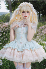 Green [Fleeting Light and Shallow Dream] Sleeveless Multi-Layered Ruffle Bowknot Lace Slim Sweet Ballet Lolita Jsk Dress - Green - 1