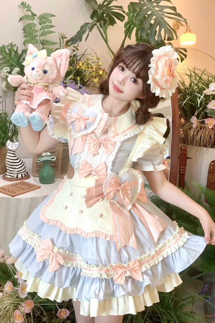 Cookies Short Sleeves Maid Ruffle Bowknot Sweet Lolita Tiered Dress 2 Colors - Product - 2