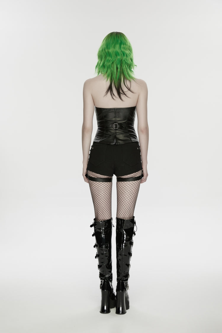 Black Halterneck Slim Studded Zippered Women's Punk Vest - Product - 5
