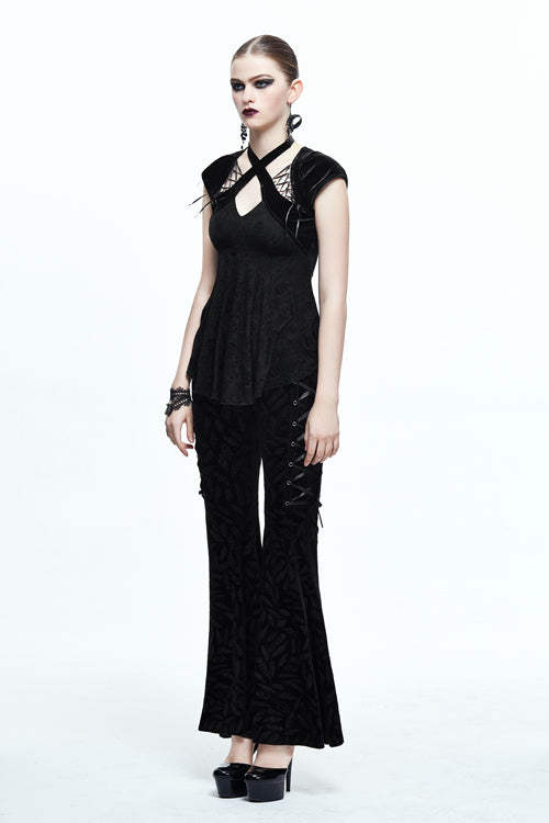 Black Sexy Halter Skull Pattern Velvet Womens Gothic T-Shirt - Product - 5