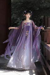 Purple Long Sleeves Embroidery Sweet Tang-style Hezi Hanfu Dress Full Set - Product - 2