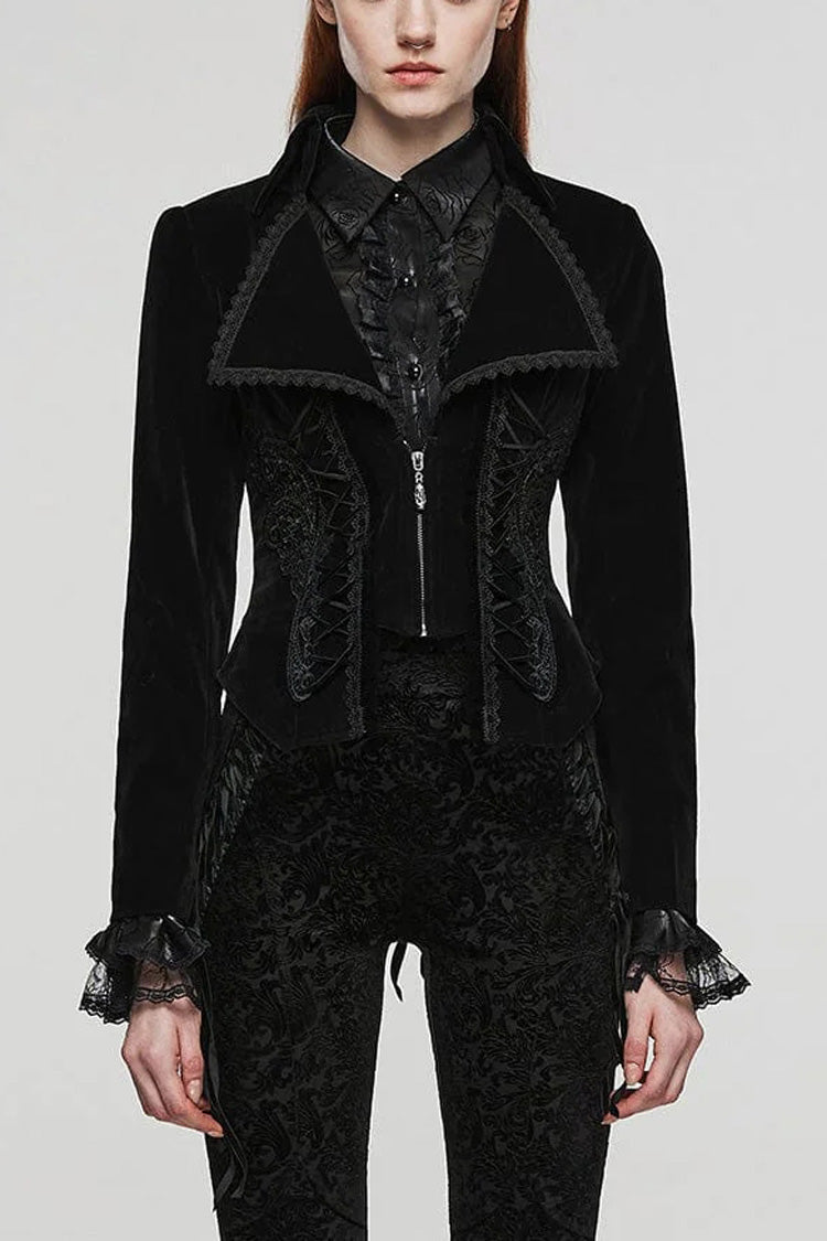 Women's Large Lapel Collar Long Sleeves Slim Tuxedo Gothic Coat 2 Colors - Black - 1