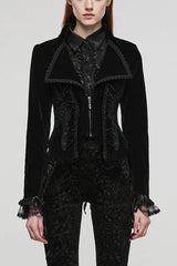 Women's Large Lapel Collar Long Sleeves Slim Tuxedo Gothic Coat 2 Colors - Black - 1