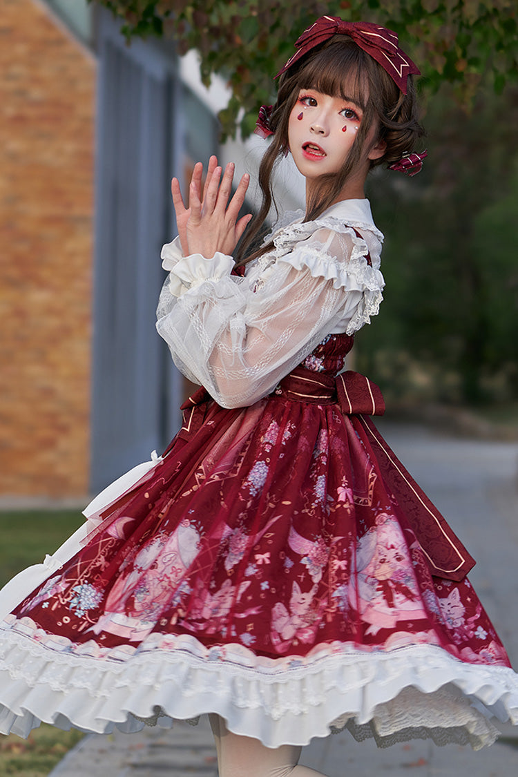 アライグマ紫陽花プリント切り替えリボンフリル花嫁風ティアードスウィートロリータジャンパースカート（JSK） 商品画像
