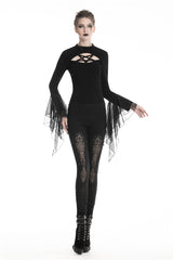 Black Floral Cut-Out Lace-Up Women's Gothic Leggings - Product - 7