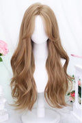 Milk Tea Champagne Gold Swoop Bangs Soft Curls Sweet Lolita Wig front view