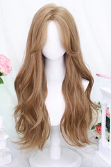Milk Tea Champagne Gold Swoop Bangs Soft Curls Sweet Lolita Wig - Champagne-Gold - 1