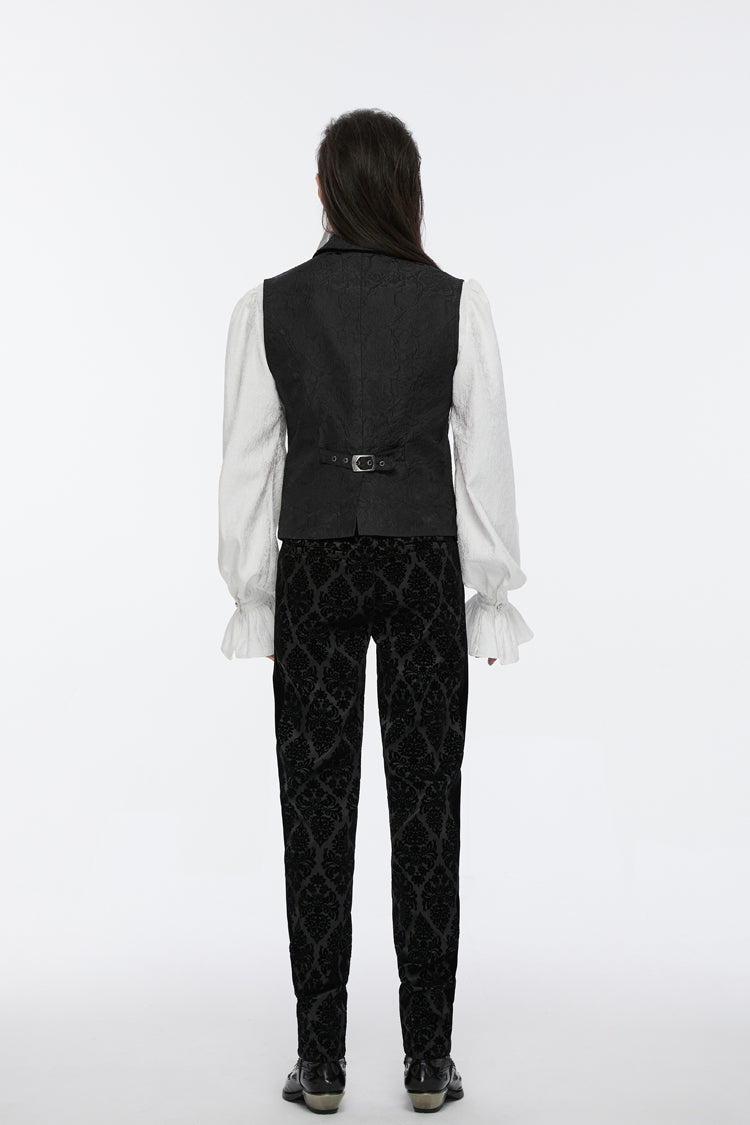 Black Sleeveless Jacquard Buckle Zip Men's Gothic Waistcoat - Product - 6