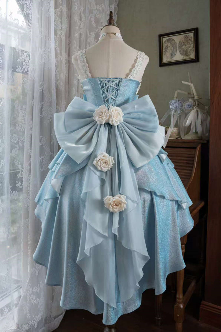 Blue [Rose Heart Knot] Ruffle Hanayome Bowknot Sweet Princess Gorgeous Lolita Jsk Dress - Product - 2