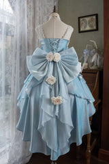 Blue [Rose Heart Knot] Ruffle Hanayome Bowknot Sweet Princess Gorgeous Lolita Jsk Dress - Product - 2