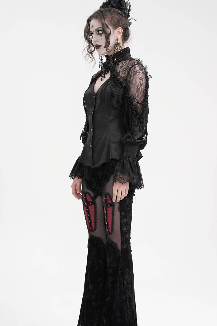 Black Long Sleeves Hollow Ripped Women's Gothic Blouse - Product - 5