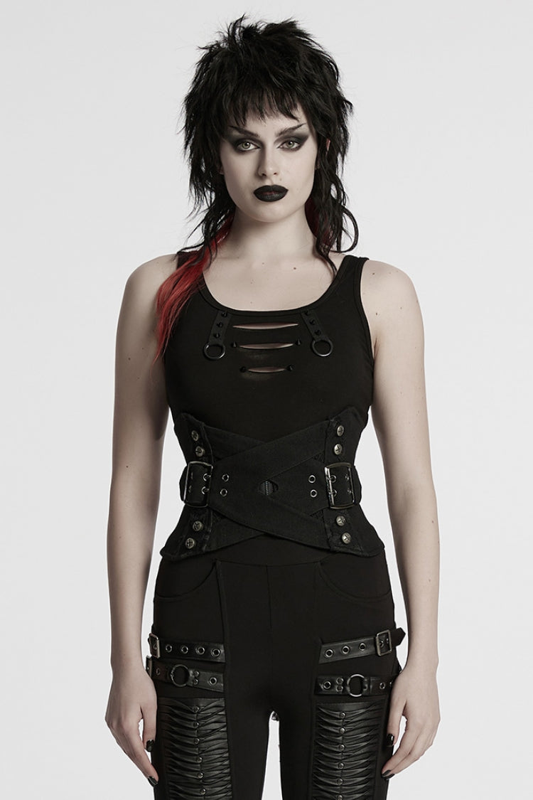 Black Interlaced Lace-Up Buckle Women's Punk Underbust Corset - Black - 1