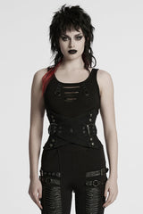 Black Interlaced Lace-Up Buckle Women's Punk Underbust Corset - Black - 1