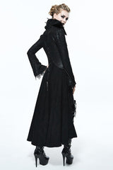 Black And Red Floral High Collar Embroidered Womens Gothic Coat - Product - 3