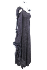 Black Gothic Big Cuffs Stretchy Floral Off The Shoulder Hooded Long Womens Dress - Product - 8