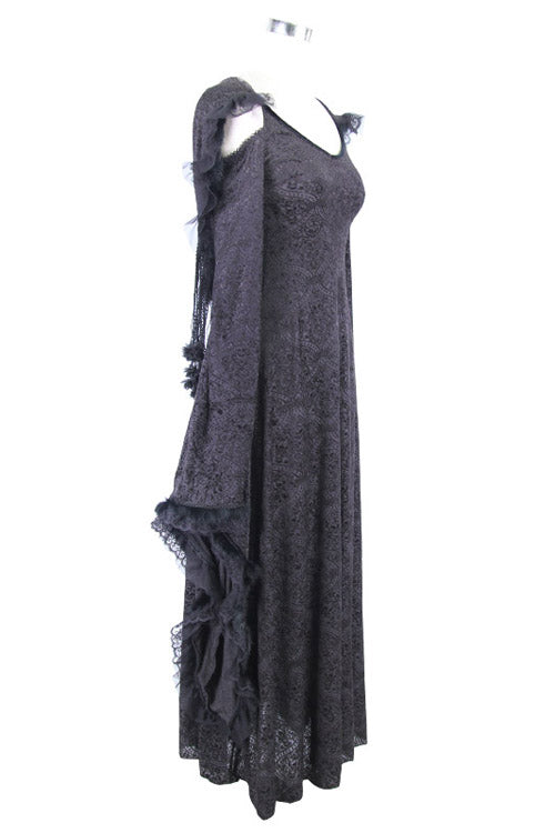 Black Gothic Big Cuffs Stretchy Floral Off The Shoulder Hooded Long Womens Dress - Product - 8