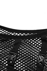 Black Stand Collar Sleeveless Straps Mesh Buckle Men's Punk Vest - Product - 8