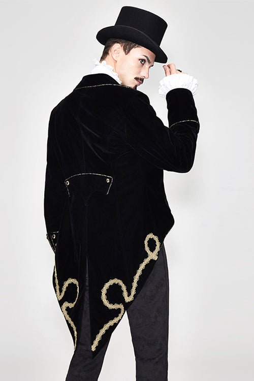 Golden Disc Flowers Hand Embroidered Gothic Mens Coat - Product - 3