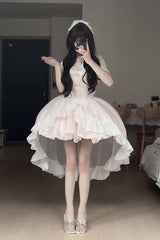 Pink Boat Neck Ruffled Bow Sweet Princess Lolita Dress - Product - 10
