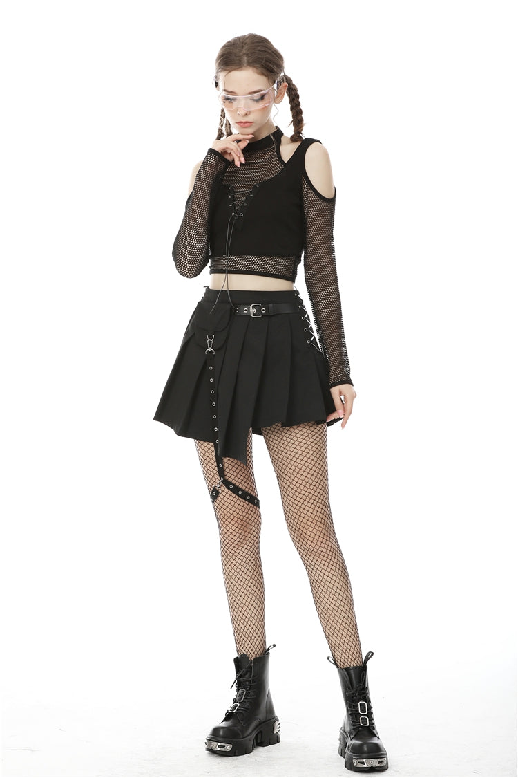 ブラック レースアップ 変形 裾幅 プリーツ レディース パンク スカート 付き Side バッグ 商品画像