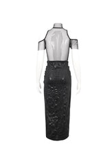 Black Off The Shoulder Irregular Knit Paneled Mesh Side Slit Women's Punk Dress - Product - 10