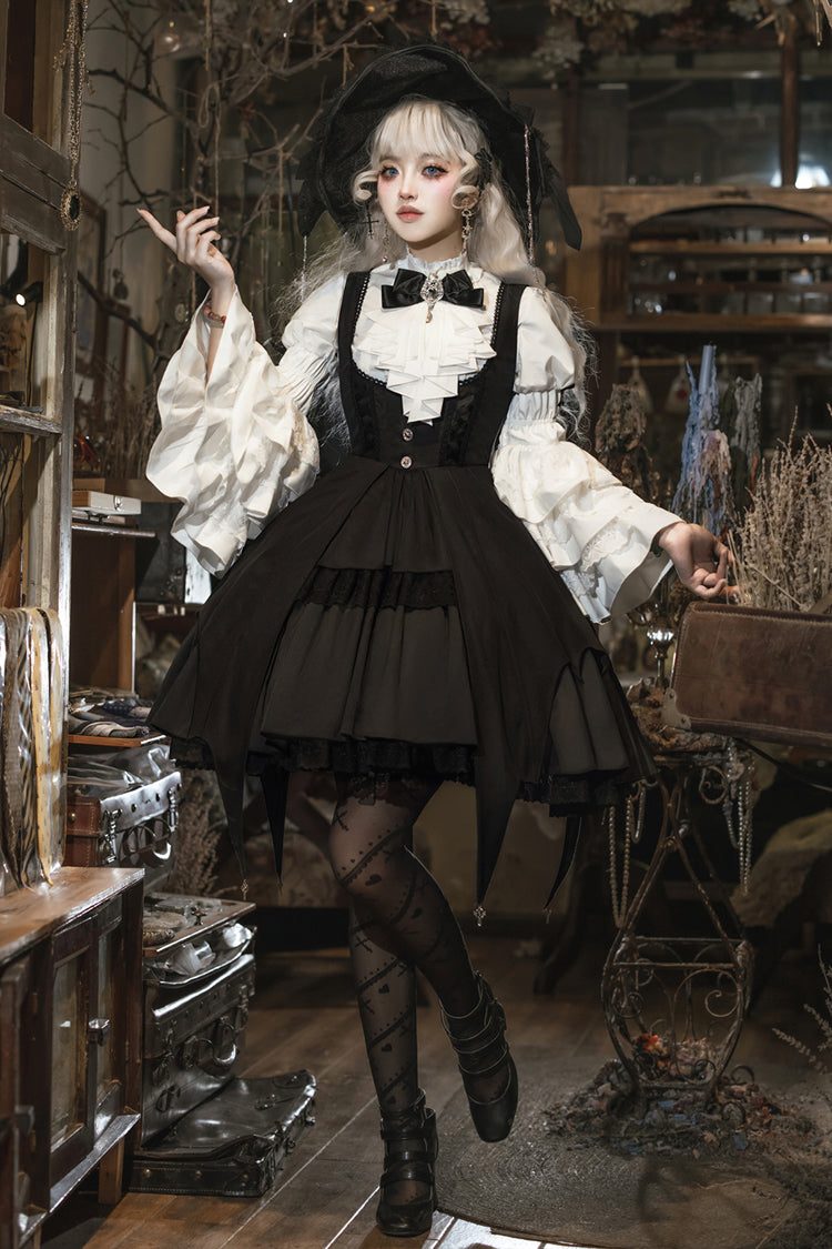 Black Magical Girl Ruffle Cardigan Bowknot Gothic Princess Lolita Strap Dress - Black - 1