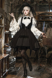 Black Magical Girl Ruffle Cardigan Bowknot Gothic Princess Lolita Strap Dress - Black - 1