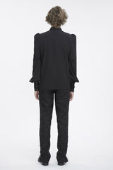 Black Lapel Collar Lantern Sleeves Jacquard Embroidery Men's Gothic Blouse - Product - 4