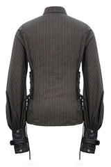 Brown Striped Waist Cuff Leather Mens Punk Blouse - Product - 6