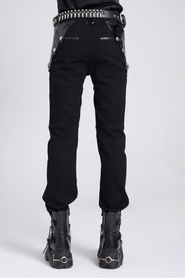 Black Armor Patent Leather Stitching Men's Punk Pants - Product - 3