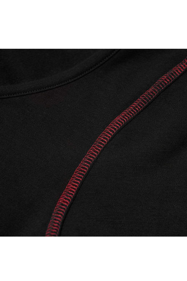 Black Round Collar Long Sleeve Front Metal Square Eyelets Decoration Short Tight Women's Punk T-Shirt - Product - 8