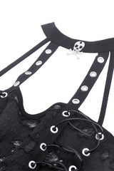 Black Halterneck Eyelet Lace-Up Ripped Women's Punk Tank Top - Product - 11