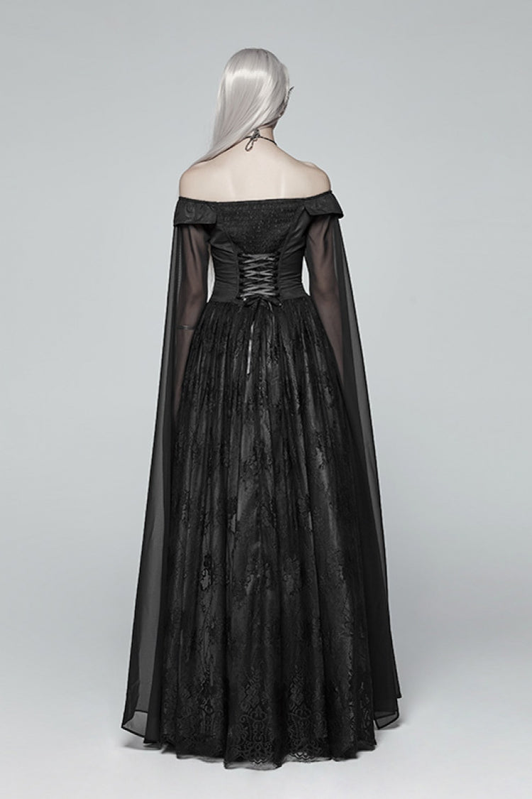Black Off Shoulder Multi-layer Embroidery Lace Women's Gothic Dress - Product - 3