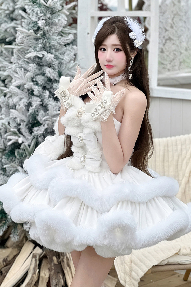 White [Holiday] Double-Layered Bowknot Sweet Princess Lolita Strapless Dress - Product - 3