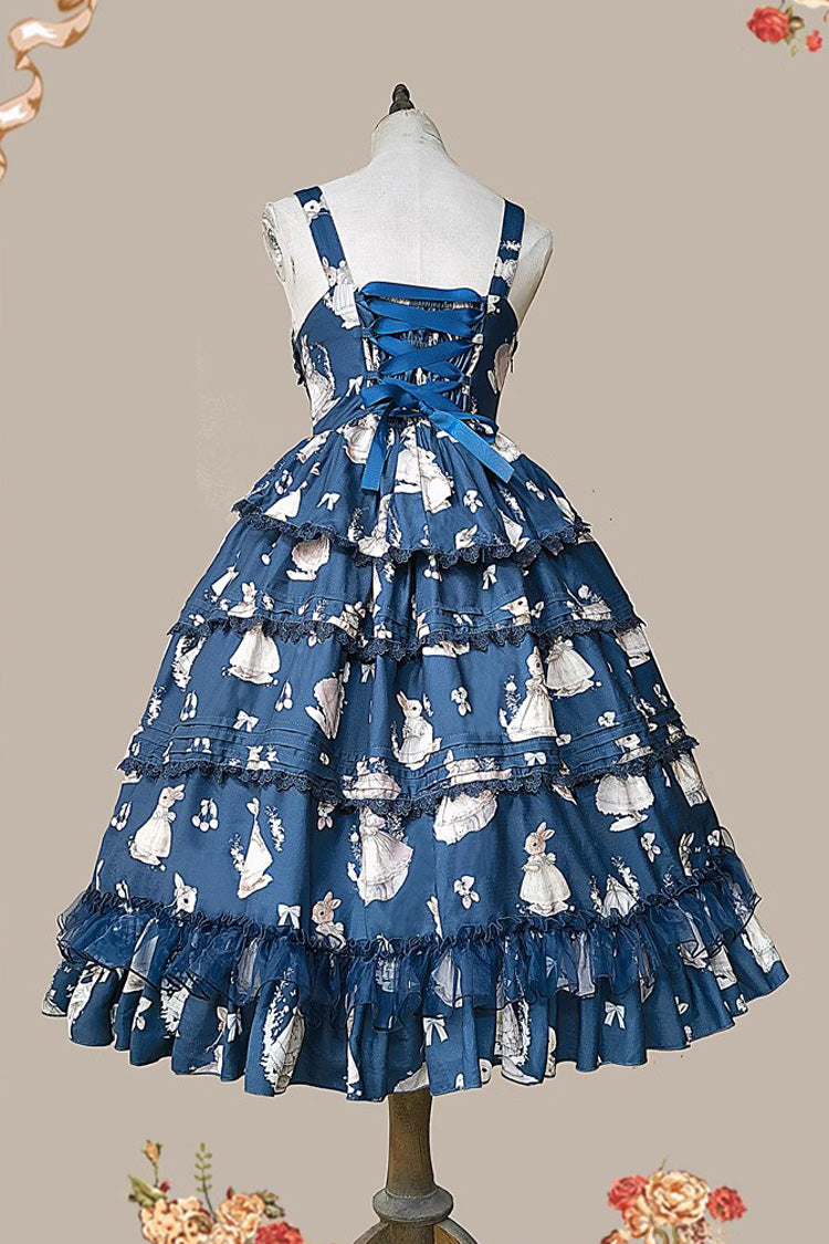Miss Rabbit Dance Print Multi-layer Ruffle Sweet Elegant Lolita Jsk Dress 4 Colors - Product - 16