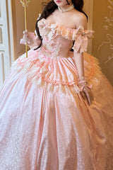 Pink [White Moonlight Lover] Romantic Commemorative Ceremony Sleeveless Ruffled Bow Lace Lace-Up Sweet Elegant Lolita Strapless Dress - Product - 8