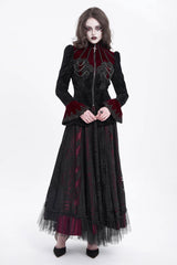 Black/Red Stand Collar Long Trumpet Sleeves Embroidery Women's Gothic Jacket - Product - 10