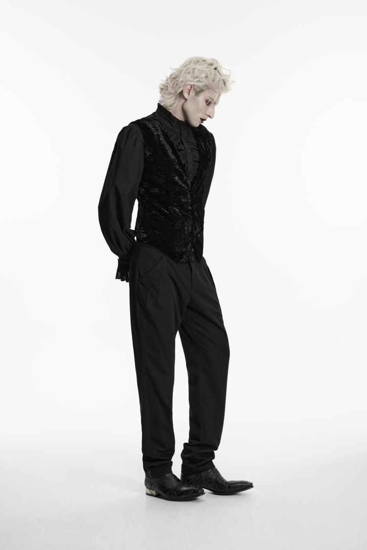 Black V Collar Printed Slim Buckled Men's Gothic Retro Velvet Vest - Product - 4