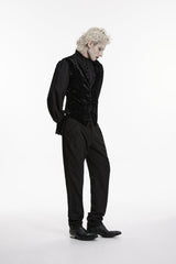 Black V Collar Printed Slim Buckled Men's Gothic Retro Velvet Vest - Product - 4