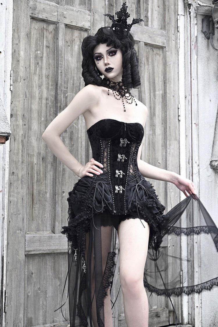 Black [Hell Alice] Hollow Lace-Up Fishbone Gothic Lolita Dress Corset - Product - 14