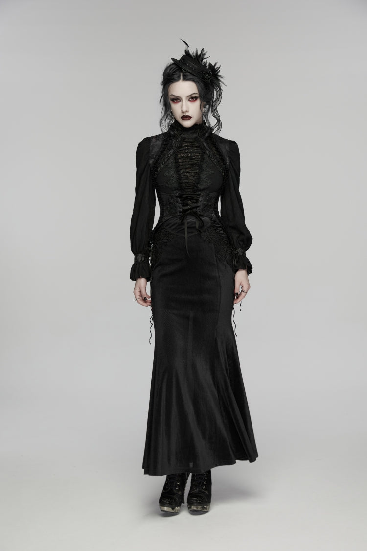 Black Jacquard Embroidered Lace Lace-Up Slim Women's Gothic Vest - Product - 4